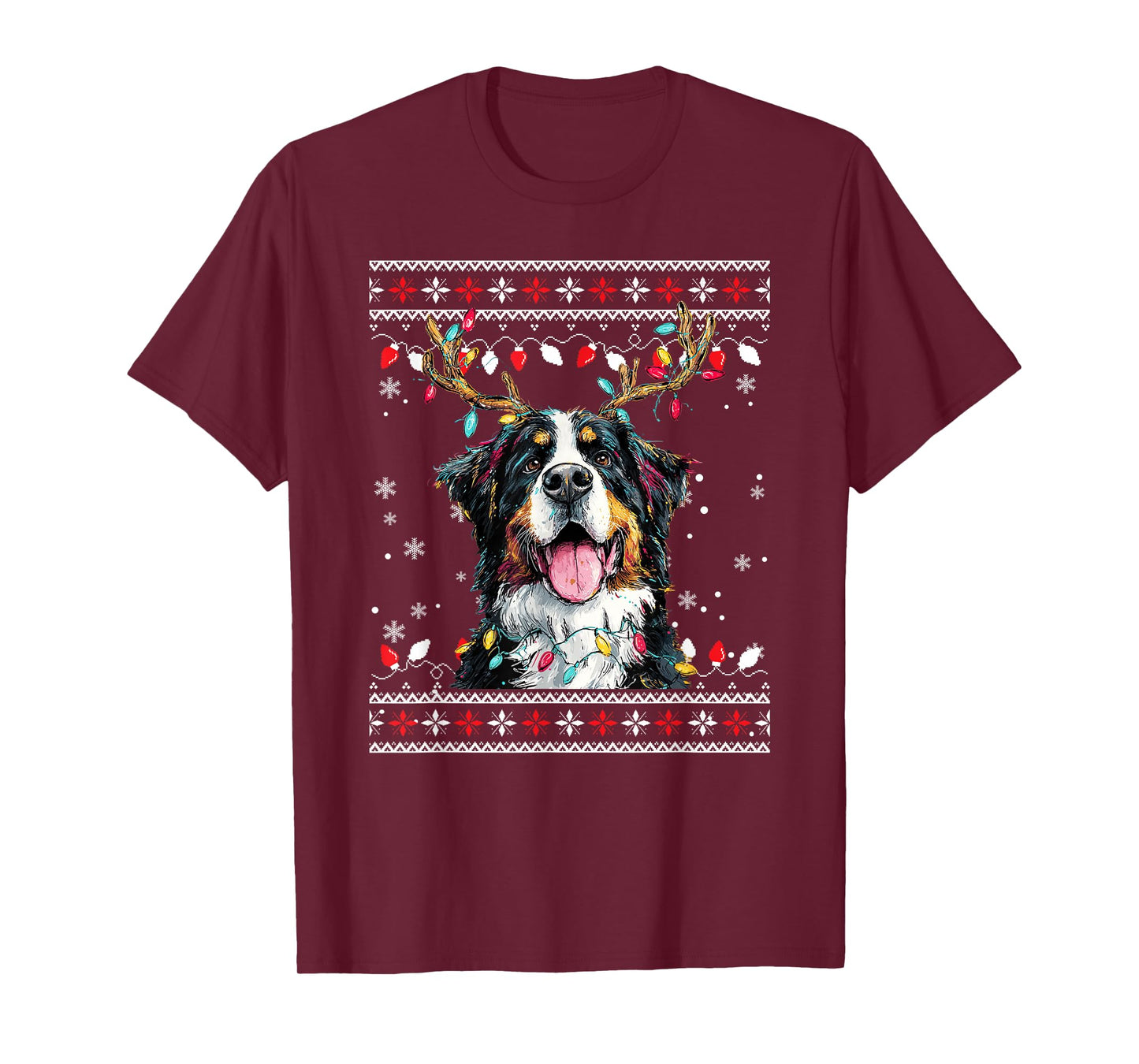 Cute Bernese Mountain Dog Christmas Reindeer Santa Hat T-Shirt