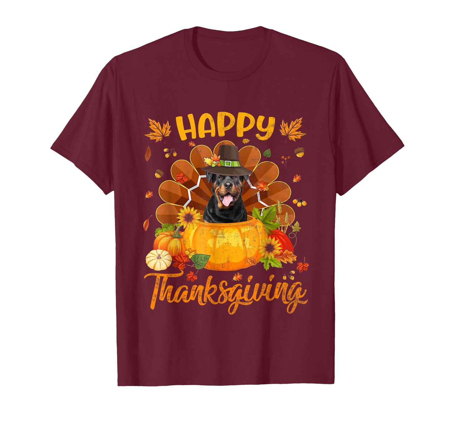 Happy Thanksgiving Rottweiler Dog Turkey Pumpkin T-Shirt