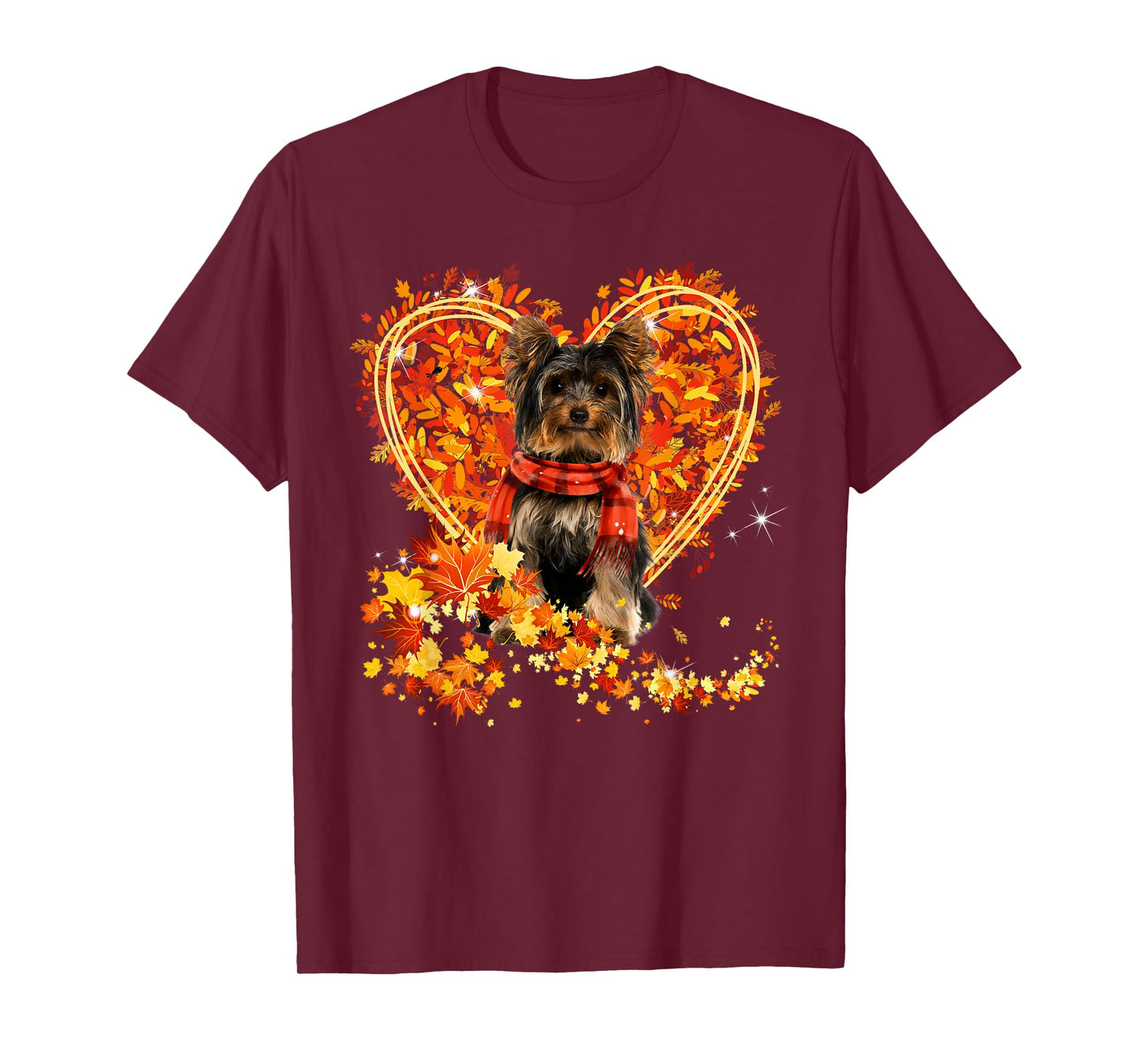 Yorkie Hello Autumn Leaves Heart Fall Thanksgiving T-Shirt