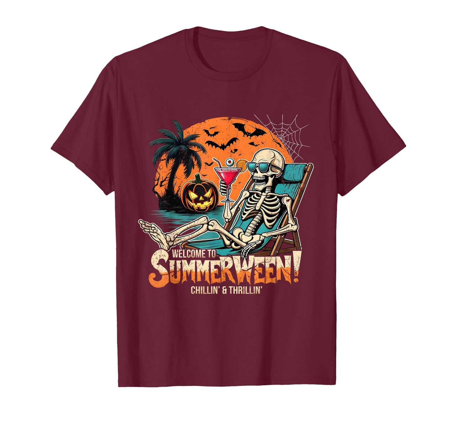 Summerween Skeleton Beach Halloween Tropical Art T-Shirt
