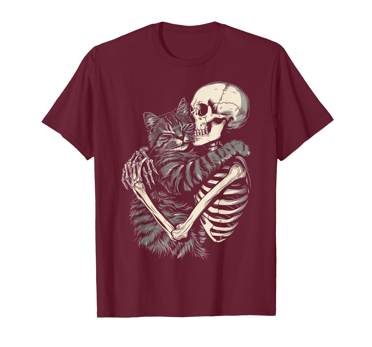 Skeleton Hugging Cat Halloween Cat Lover Cat Mom Dad T-Shirt