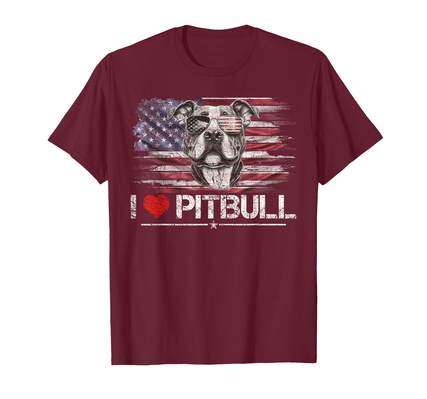Vintage USA Flag I Love My Pitbull Dog Heart, Pittie Lover T-Shirt for Women Kids Men
