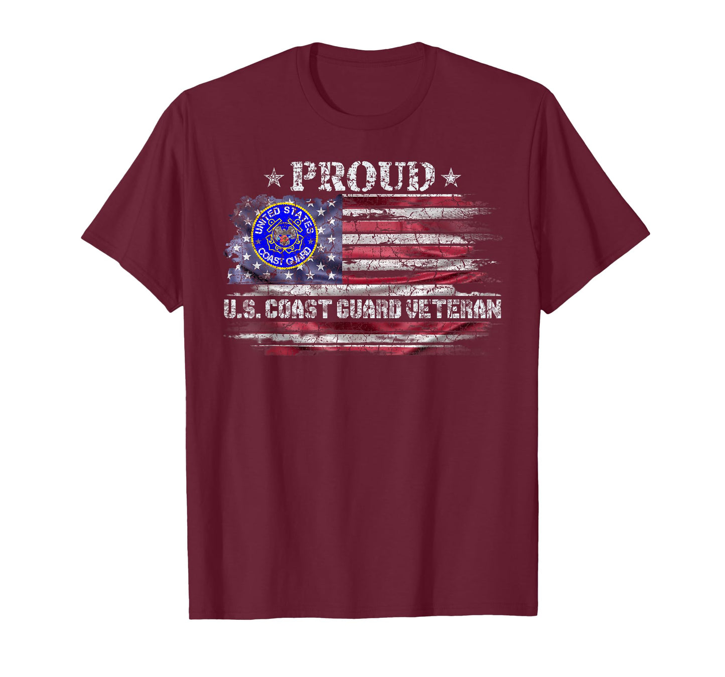 Vintage USA American Flag Proud US Coast Guard Veteran Funny T-Shirt