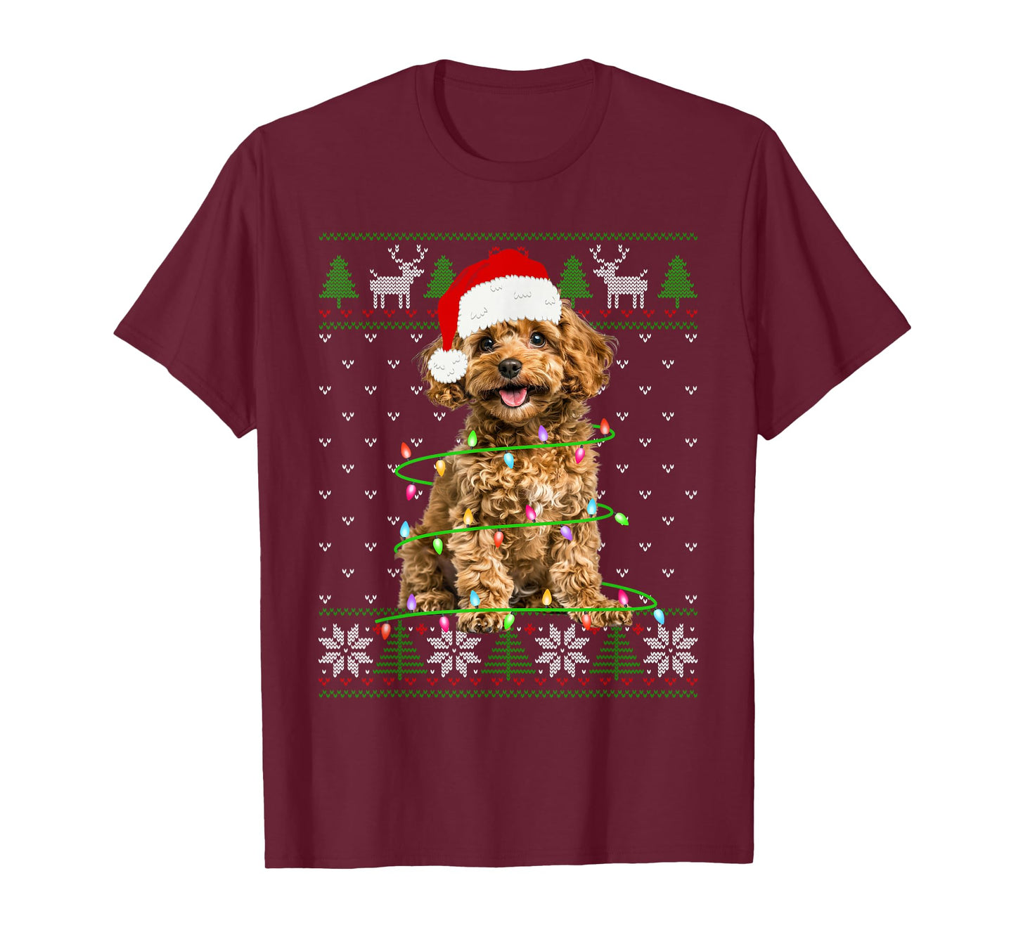 Poodle Dog Christmas Tree Lights Puppy Dog Lover T-Shirt