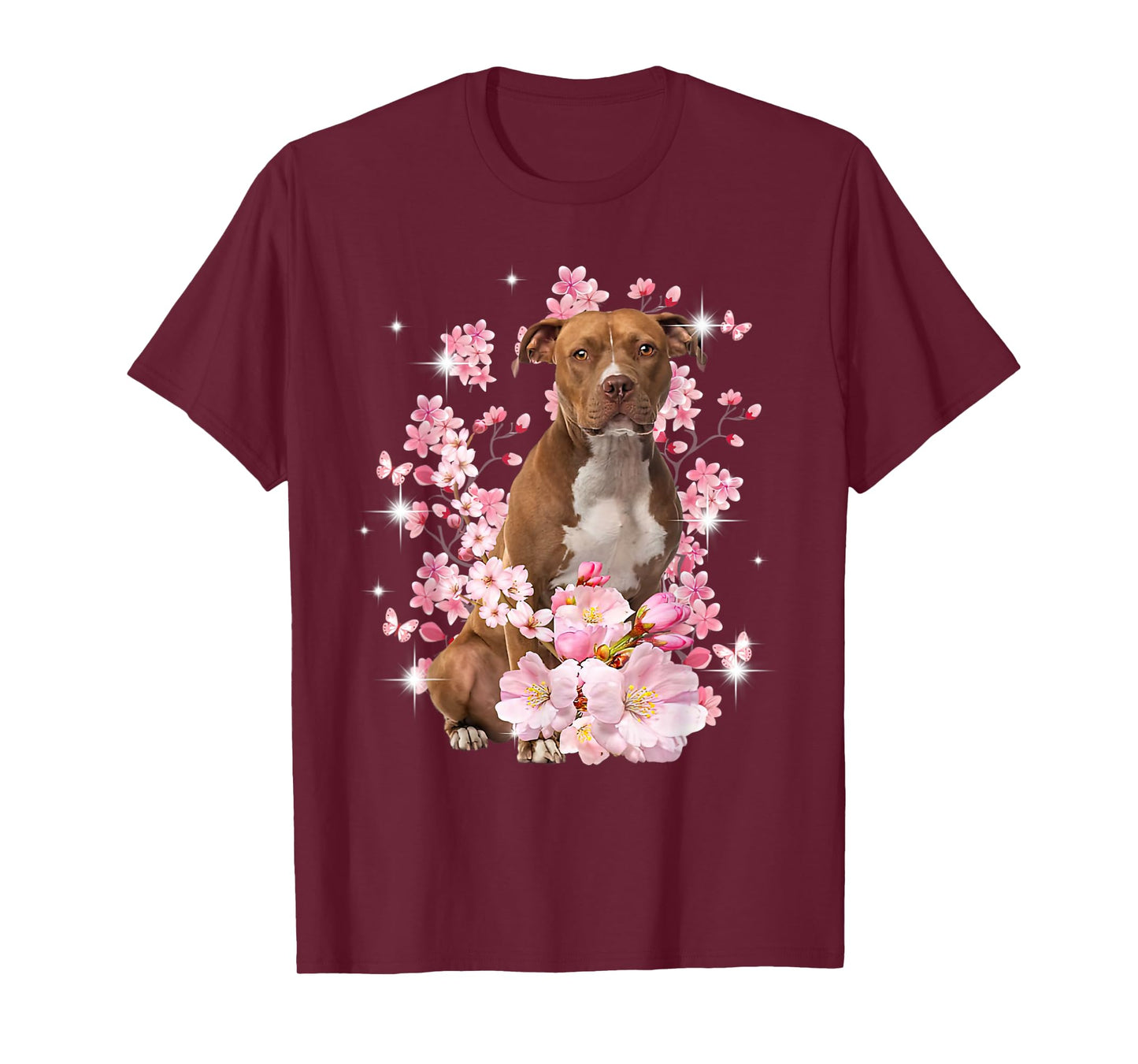 Pitbull Dog Japanese Cherry Blossom Sakura Flower T-Shirt