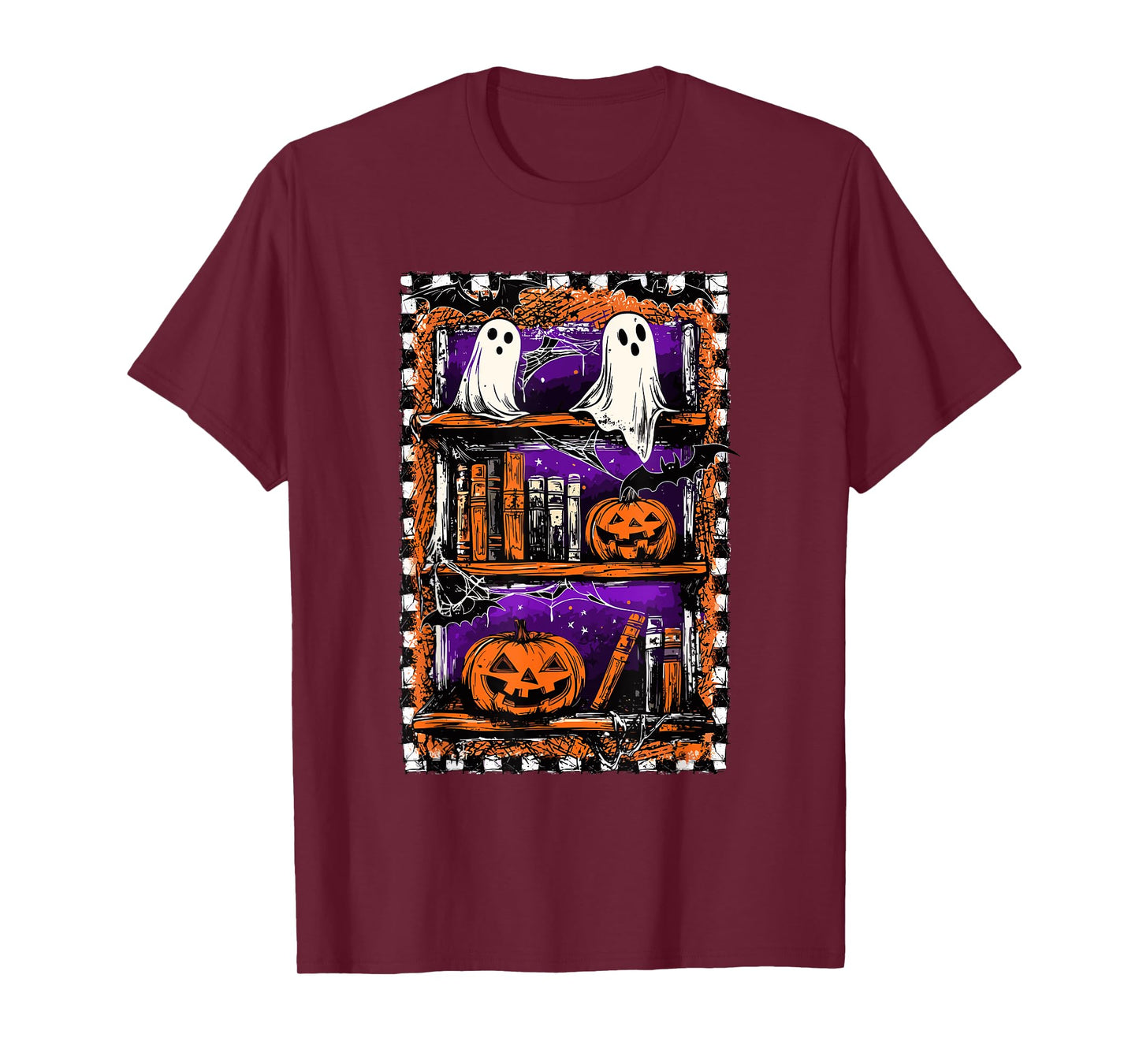 Cute Ghost Book Lover Halloween Spooky Bookshelf Pumpkin Boo T-Shirt