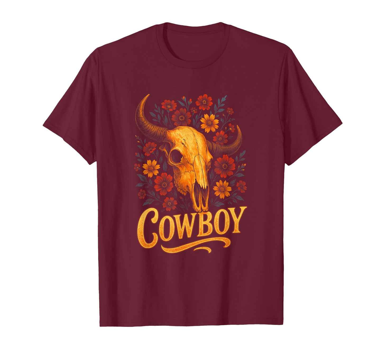 Cowboy - Vintage Skull Western Flowers T-Shirt