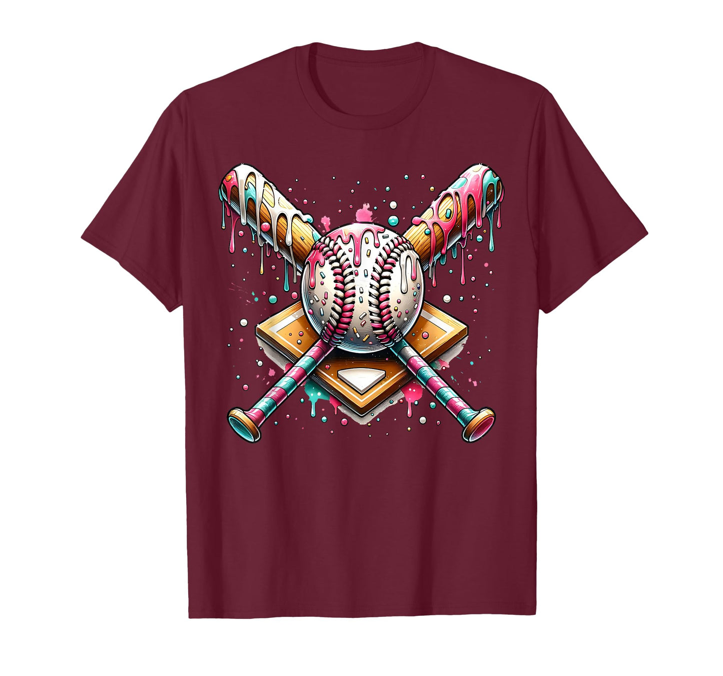 Baseball Home Plate Ice Cream Drip Baseball with Sprinkles T-Shirt