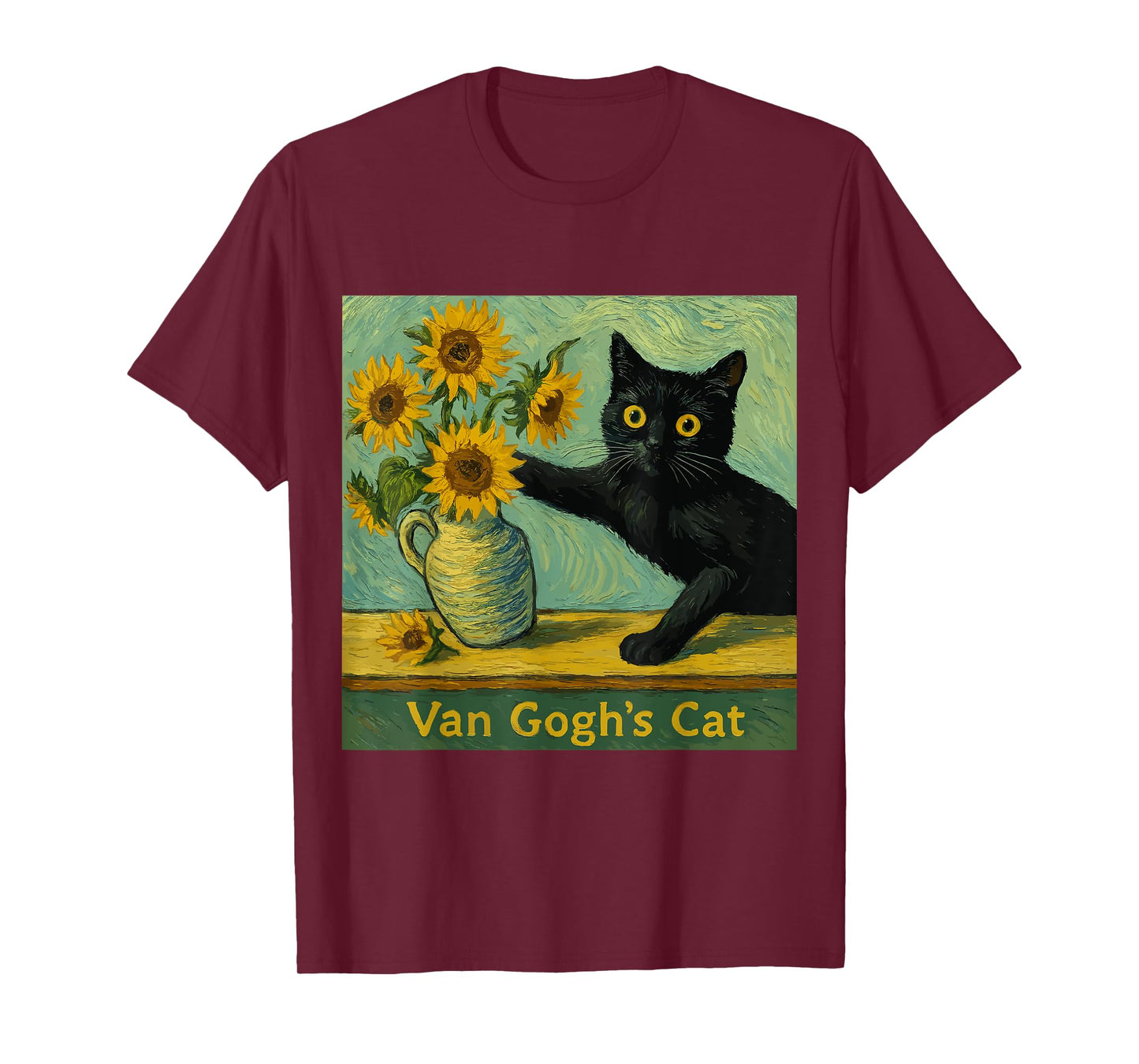 Van Gogh Cat Art Funny Sunflowers Aesthetic Humor T-Shirt