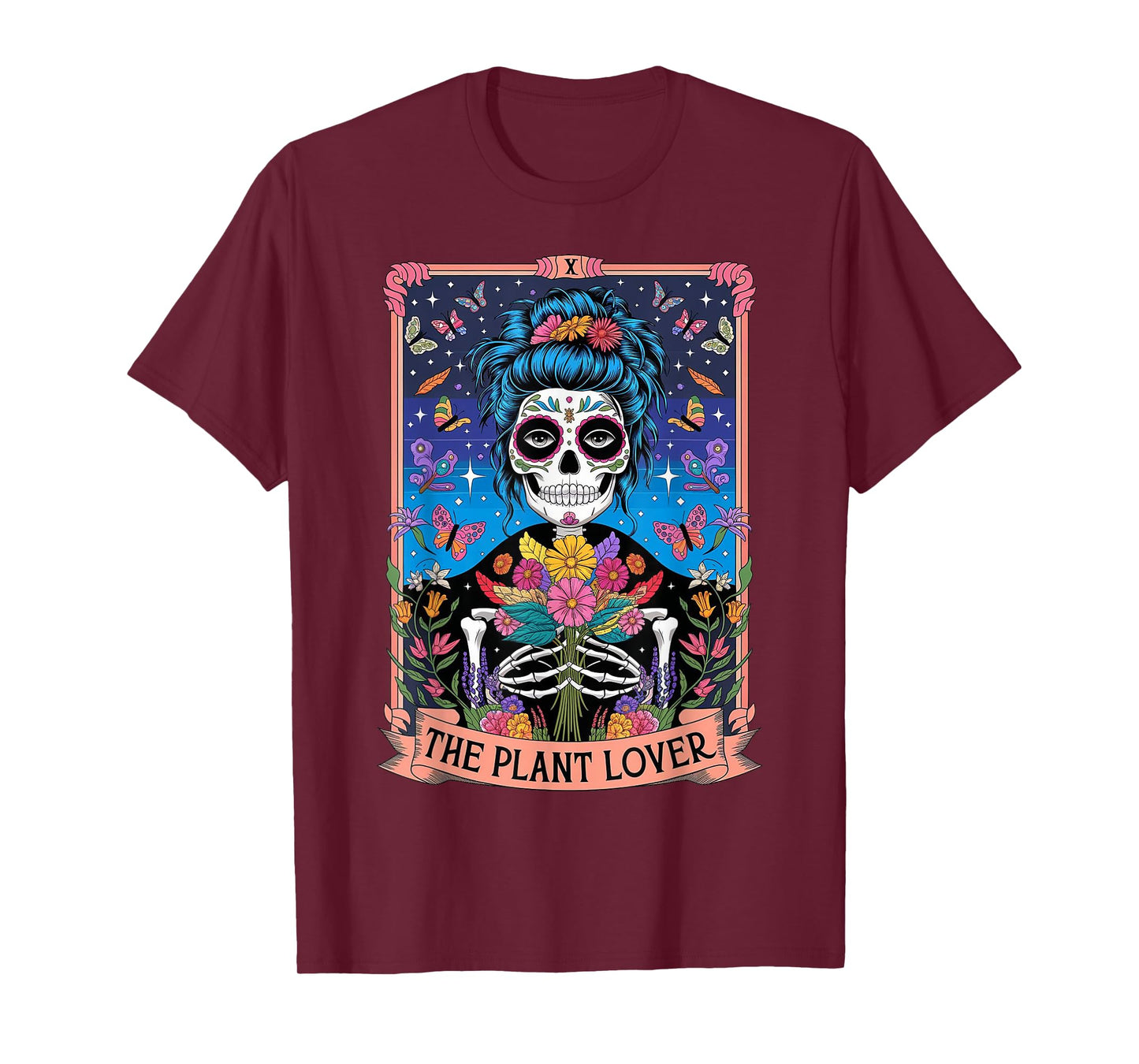 The Plant Lady Funny Mystic Skeleton Tarot Cards Plant Lover T-Shirt