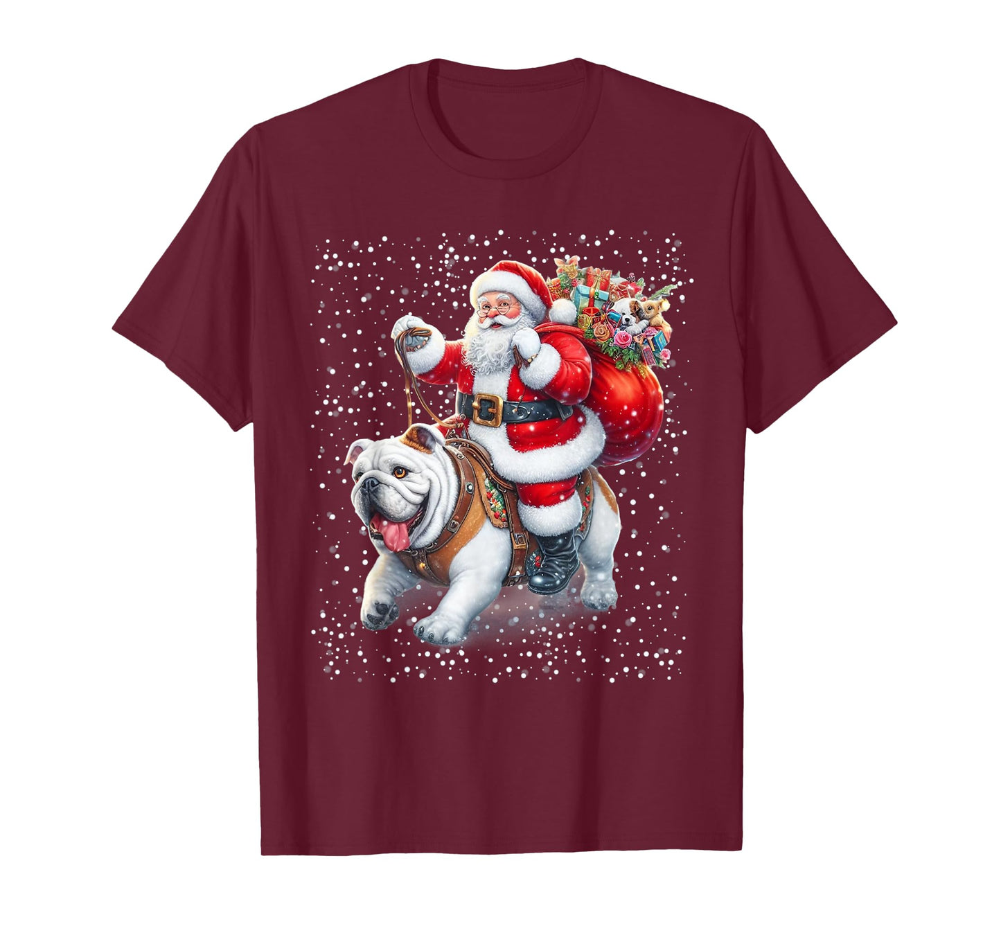 Santa Claus Riding Bulldog Christmas Dog Lovers T-Shirt