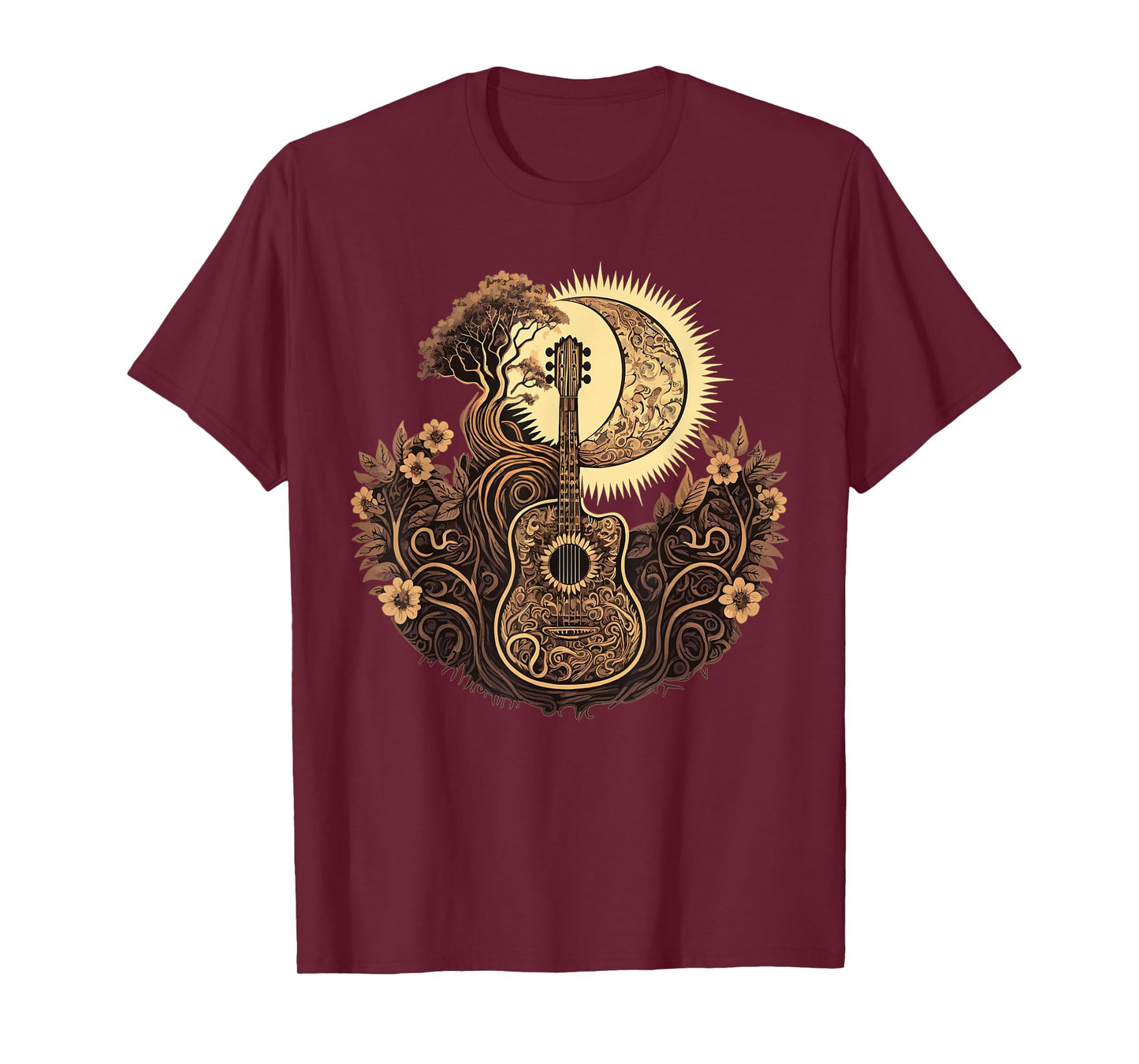 Acoustic Guitar Tree With Moon Guitarist T-Shirt T-Shirt