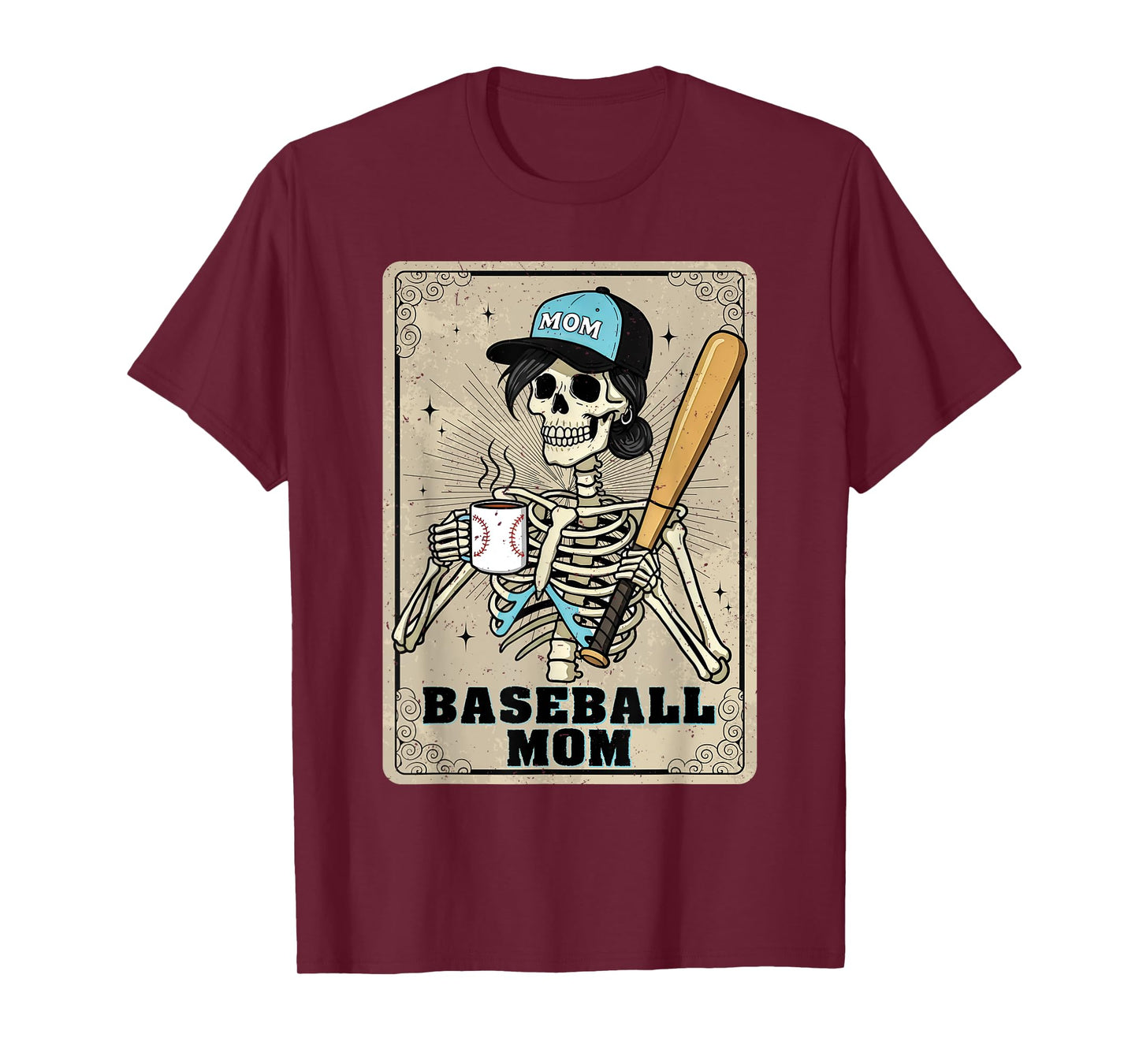 Baseball Mom Skeleton Vintage Tarot Card Funny Mother's Day T-Shirt