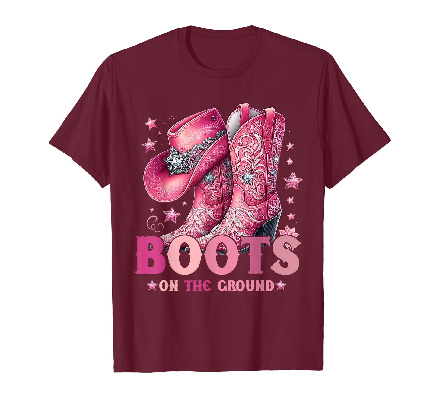 Boots On The Ground Western Cowgirl Hat Boots Girls Women T-Shirt