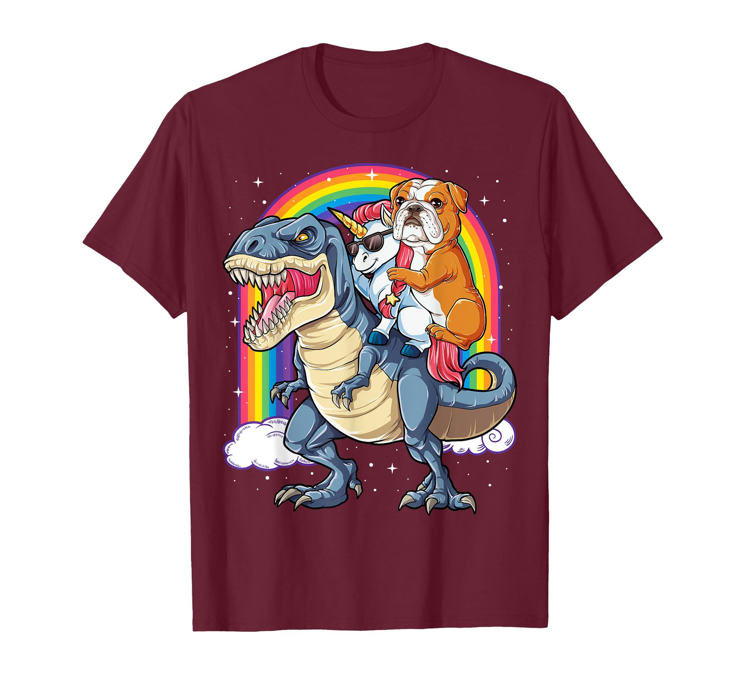 English Bulldog Unicorn Riding Dinosaur T-rex Gifts Girls T-Shirt