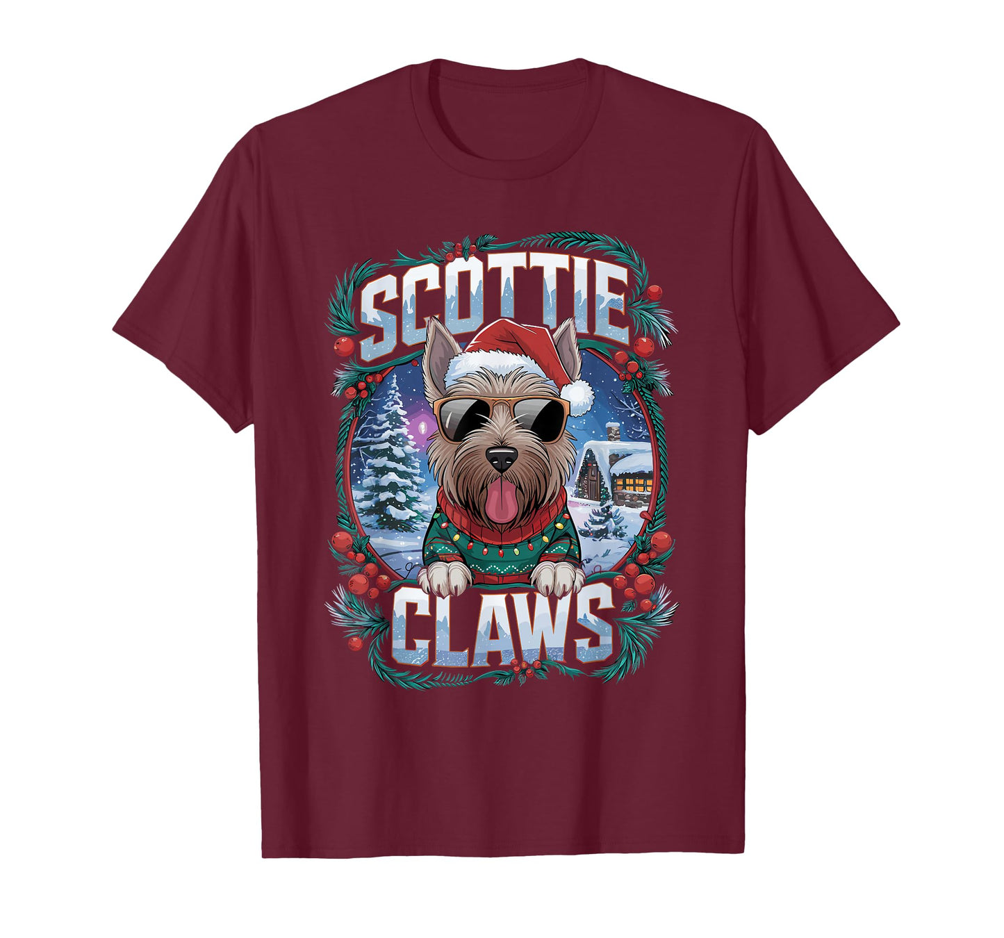 Christmas Top Santa Scottie Claws Dog Owner Scottish Terrier T-Shirt