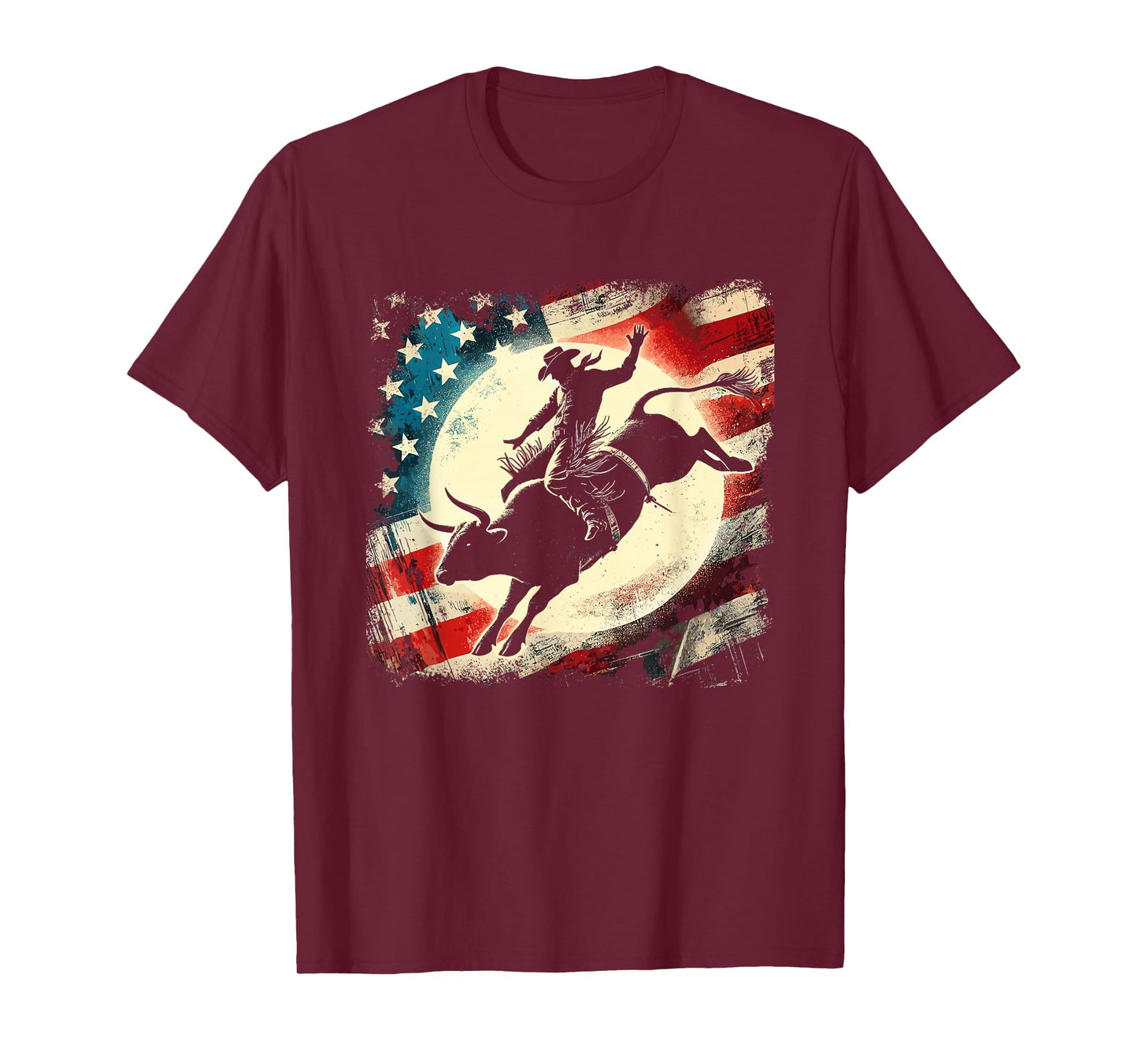 Bull Riding & Rodeo Bull Rider, Cowboy, Western & USA Flag T-Shirt