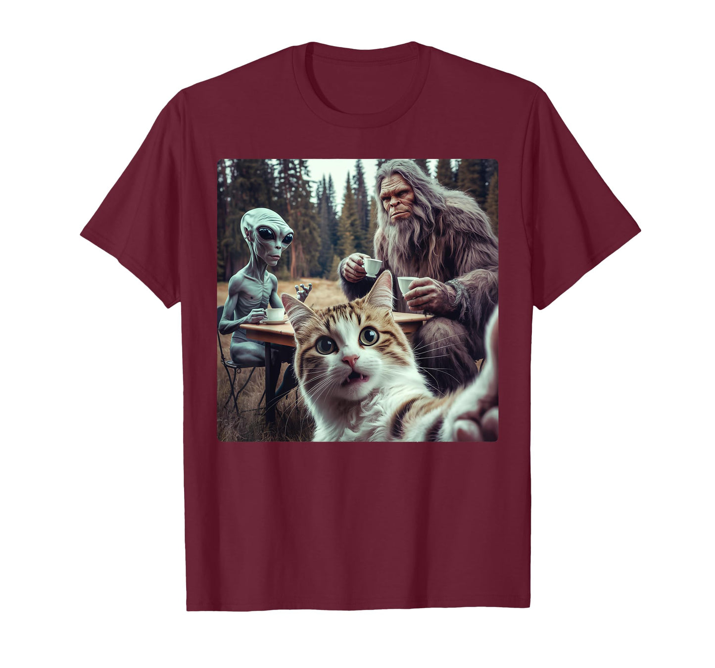 Cat Selfie With Bigfoot Alien Funny Gifts For Men Women Kid T-Shirt