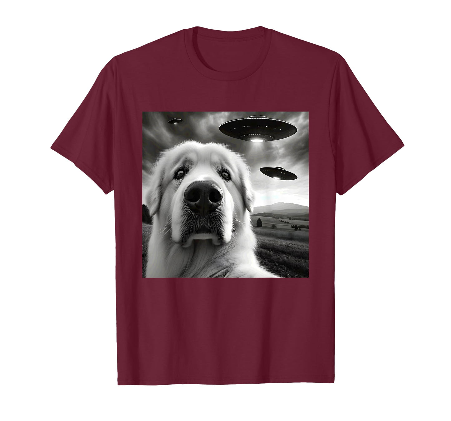 Great Pyrenees Funny Graphic Selfie with UFOs Weird Aliens T-Shirt