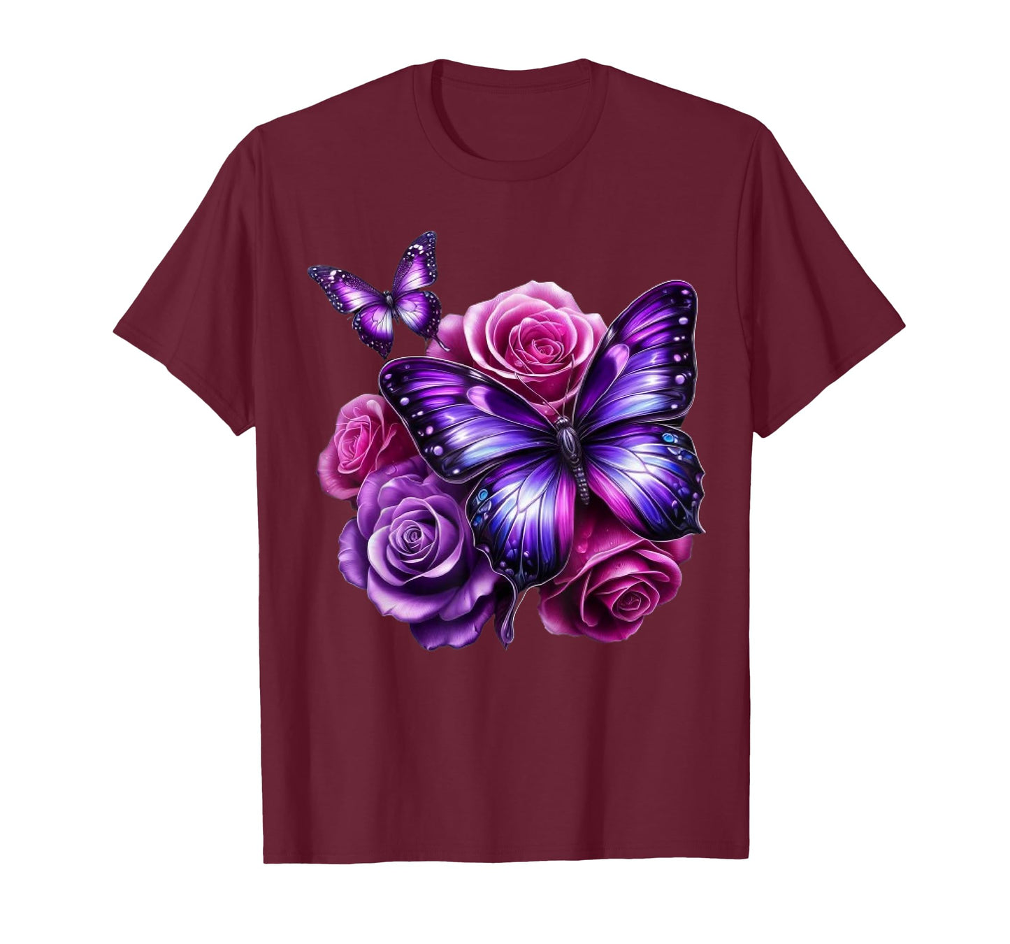 Beautiful Butterfly Purple Rose Butterfly Lovers Gifts Women T-Shirt