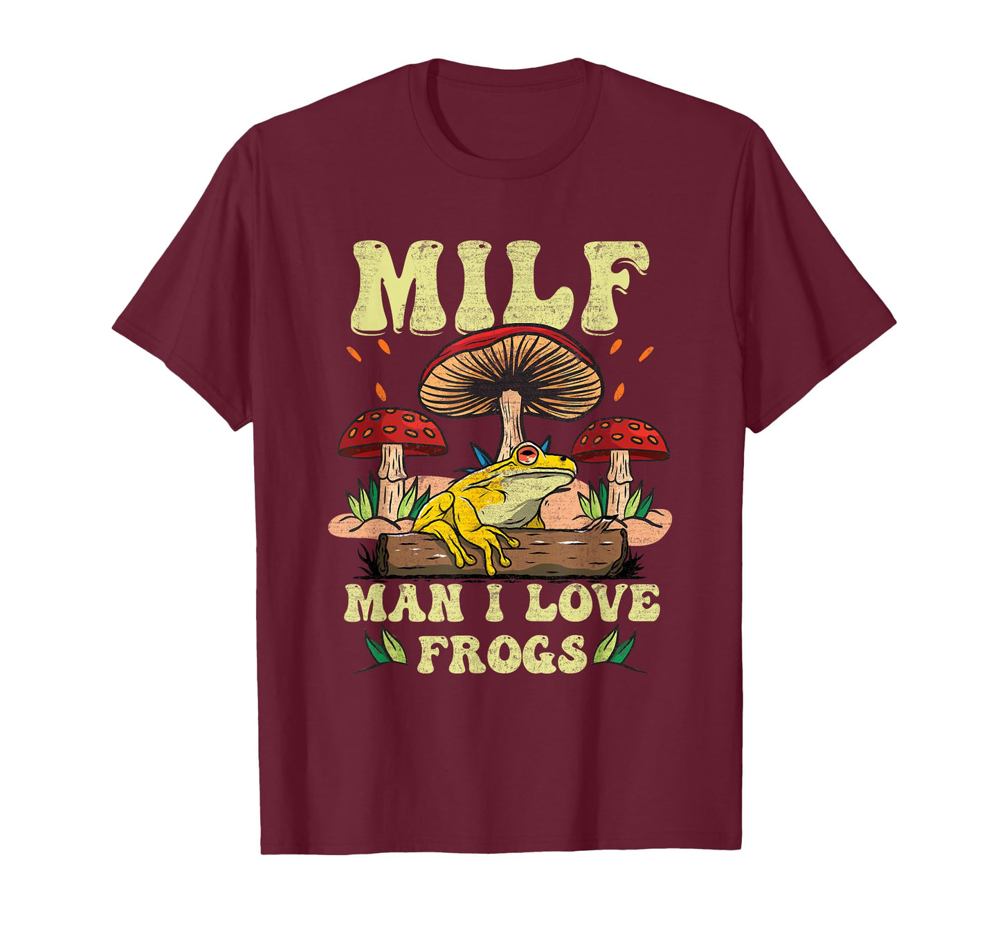 M I L F Man I Love Frogs Vintage Frog And Fungi Mushroom T-Shirt