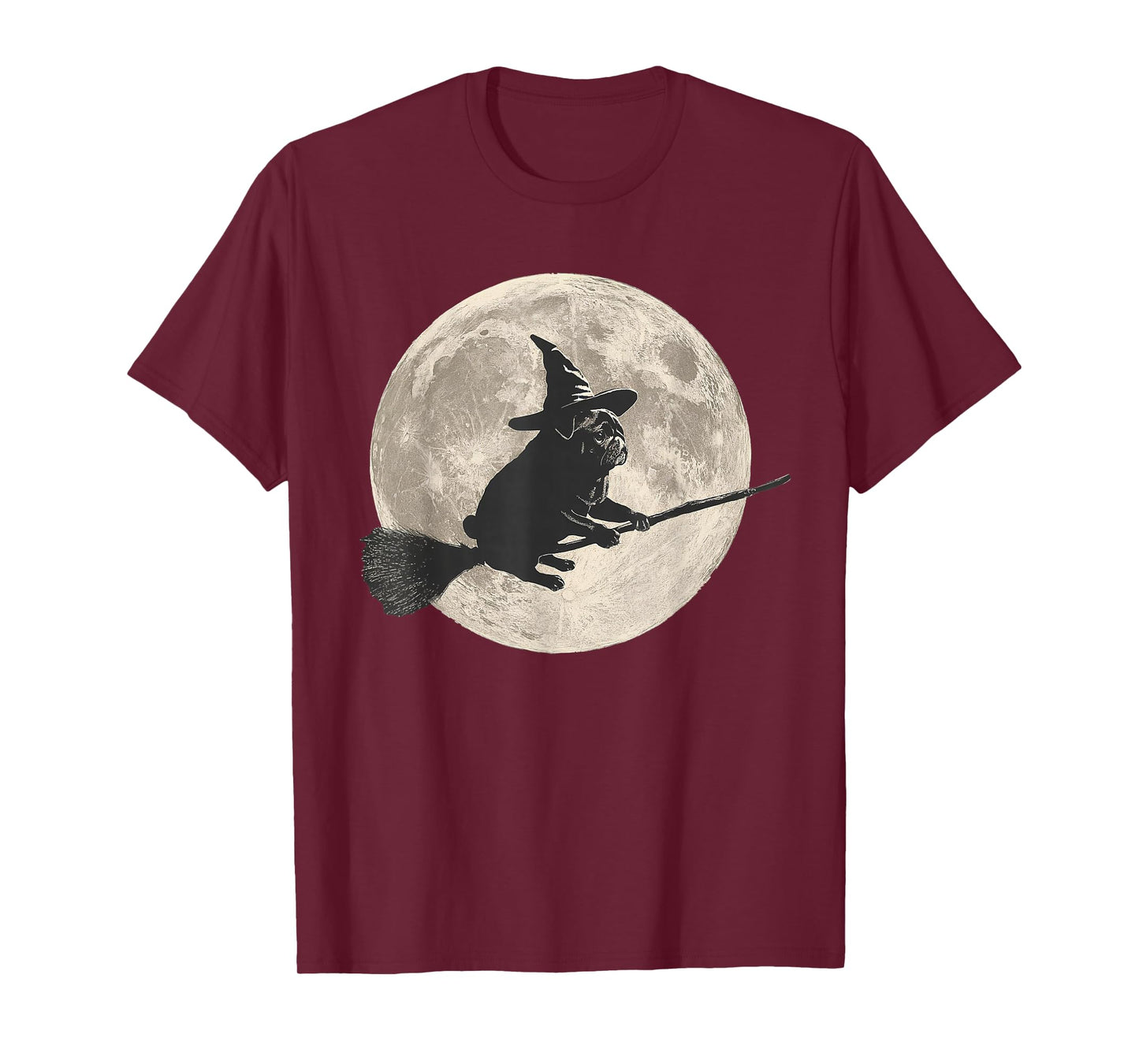 Funny Halloween Witch Pug Moon Trick or Treat Spooky Vibes T-Shirt