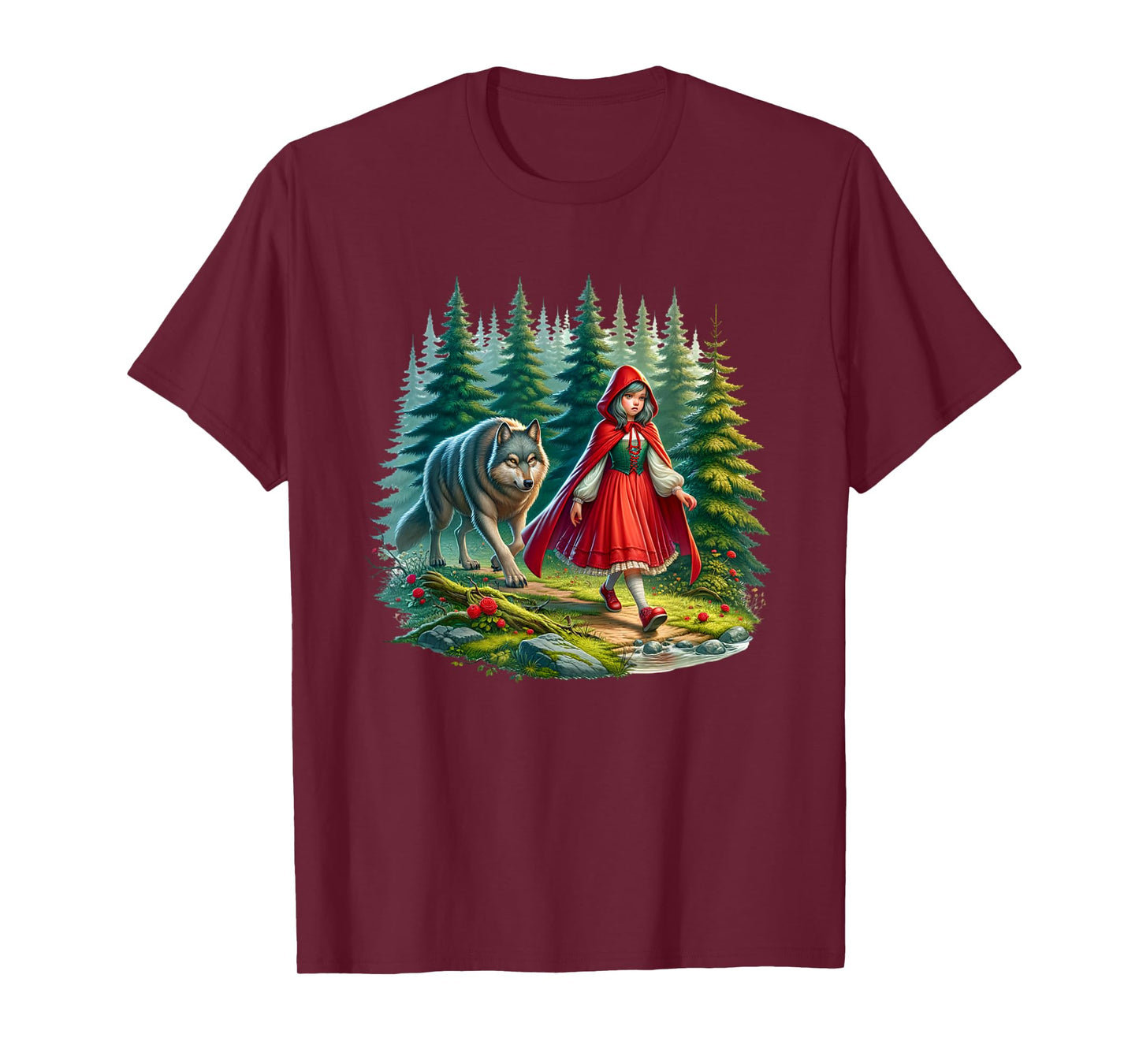 Little Red Riding Hood Stalked by Wolf Halloween Costume T-Shirt