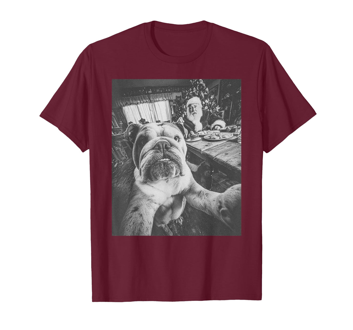 Funny AI English Bulldog Selfie with Santa Claus Christmas T-Shirt