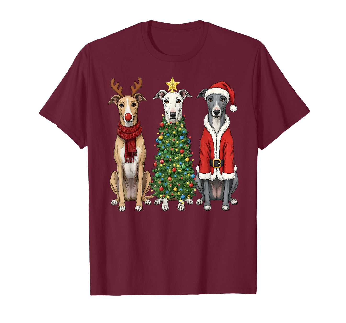Retro Christmas Greyhound Santa Reindeer Dog Lover T-Shirt