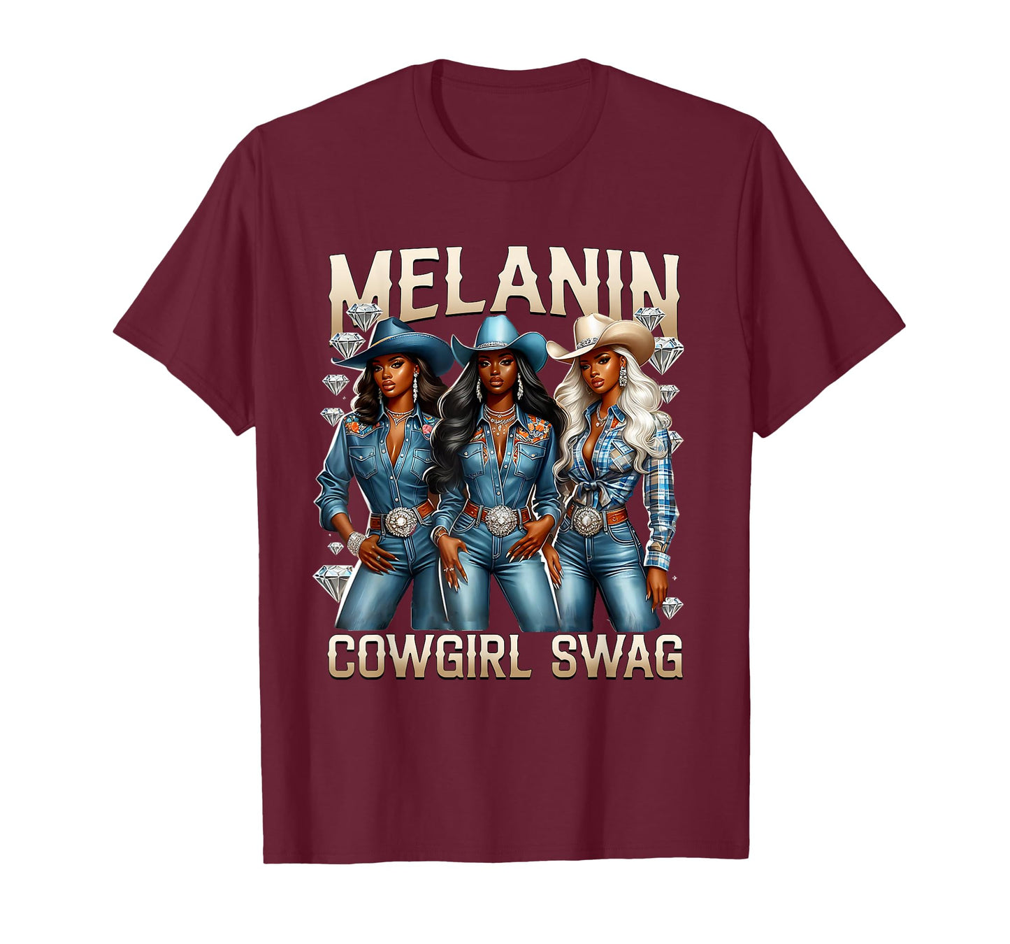 Black Cowgirl Swag Western Rodeo Melanin Denims and Diamond T-Shirt