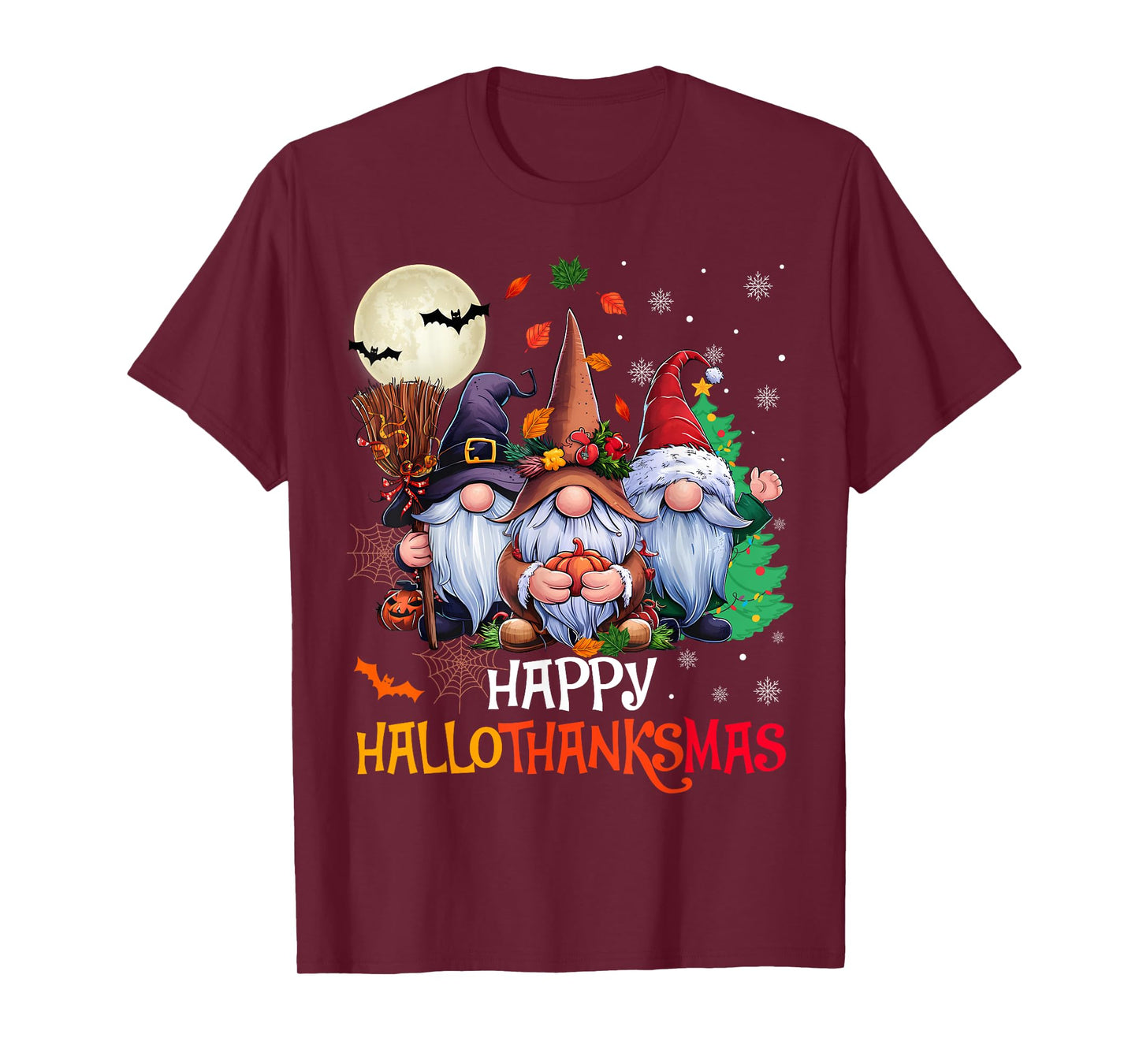 Happy Hallothanksmas Gnomes Lover Halloween Merry Christmas T-Shirt