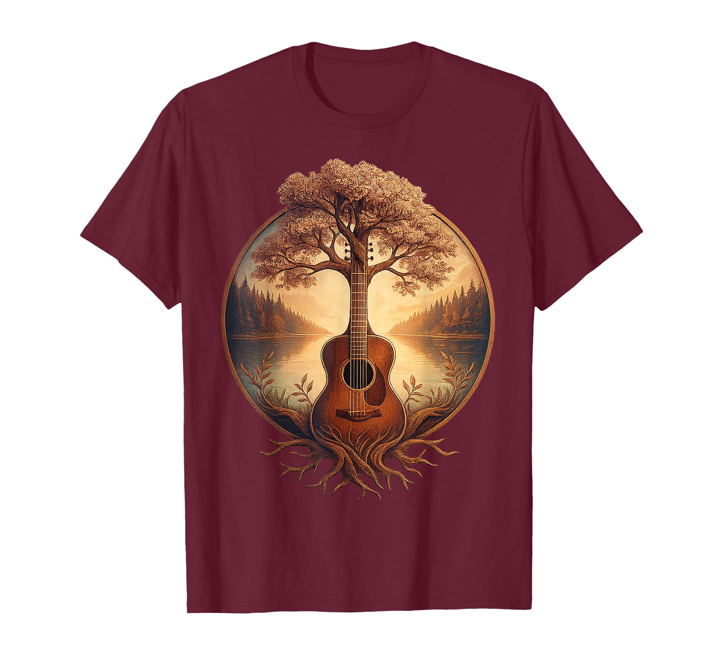 Acoustic Guitar Tree Lake Guitarist Country Music Funny T-Shirt