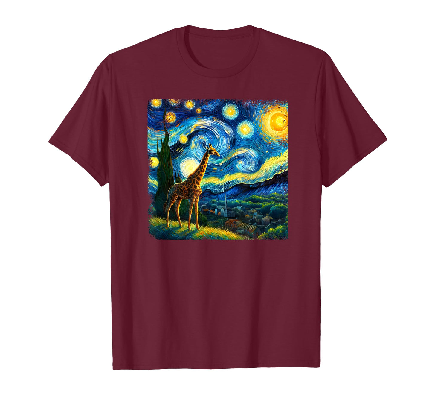 Giraffe Starry Night Van Gogh Painting Giraffe Lover T-Shirt