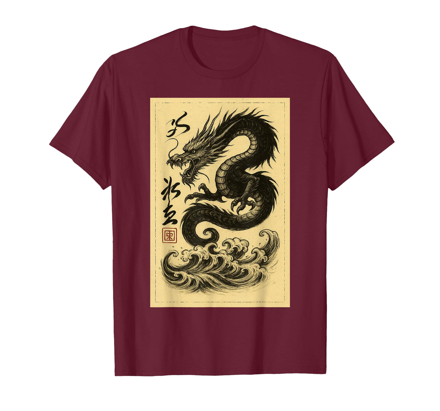 Vintage Chinese black Dragon Asian Japanese Ukiyo-e Art Men T-Shirt