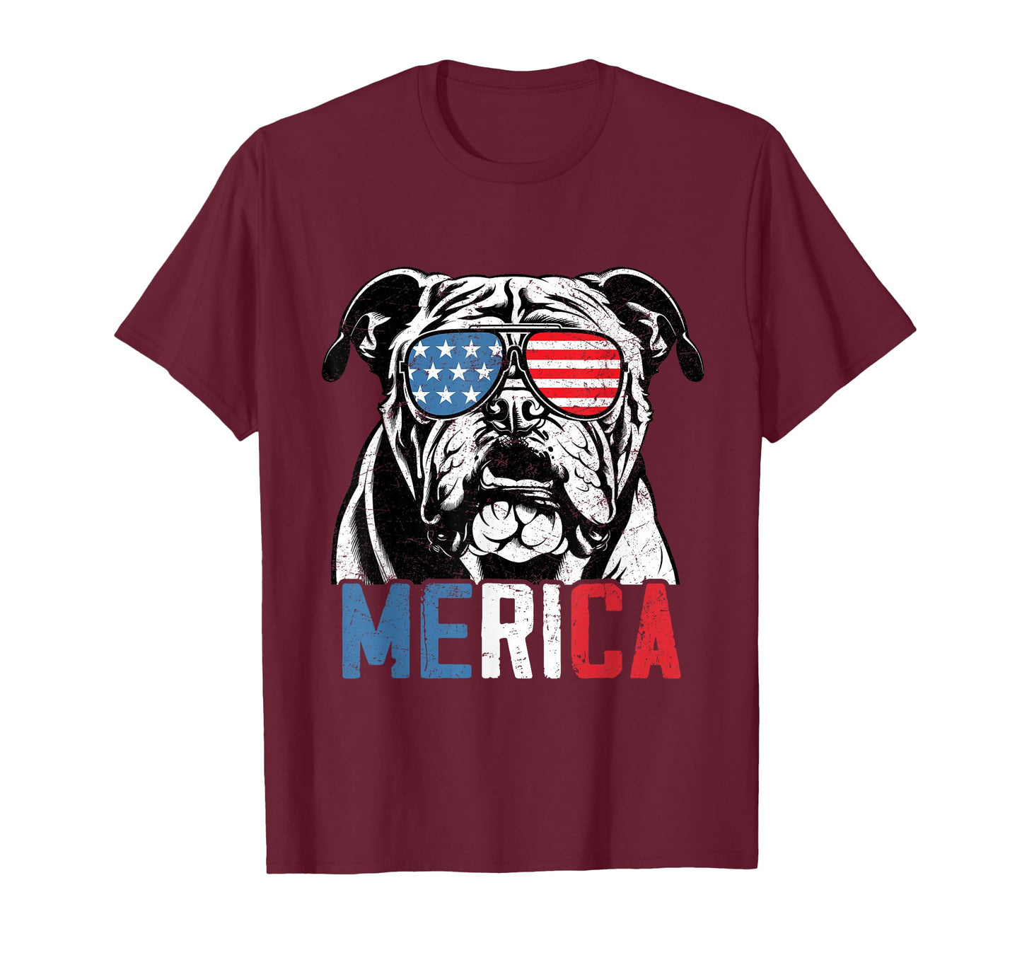 Patriotic English Bulldog Dog Merica 4th Of July Funny T-Shirt