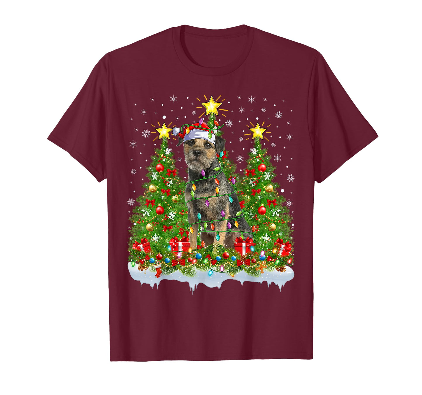 Xmas Tree Decoration Santa Border Terrier Dog Christmas T-Shirt