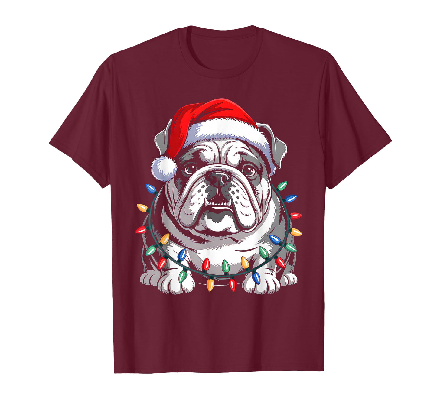 English Bulldog Christmas Lights Santa Hat Xmas Dog Lover T-Shirt