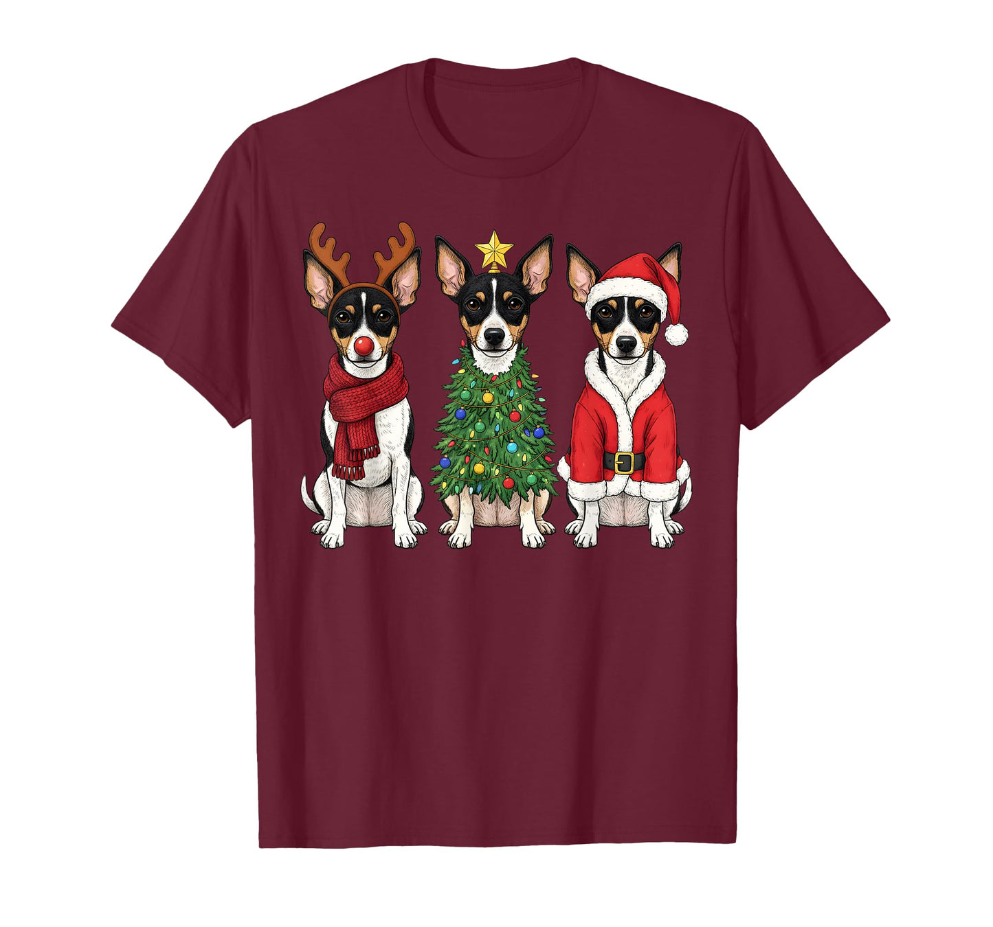 Retro Christmas Rat Terrier Santa Reindeer Dog Lover T-Shirt