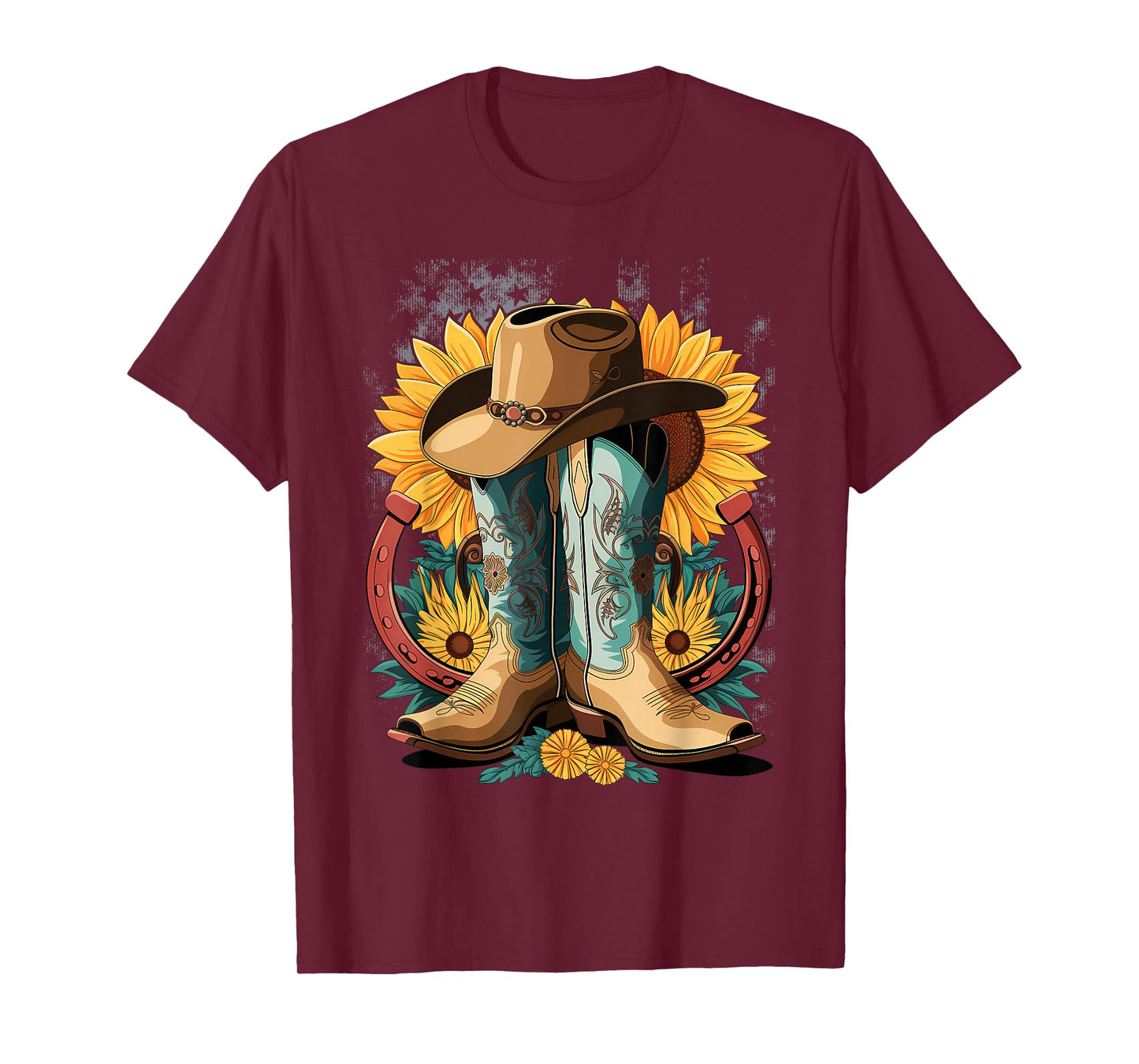 Western Cowboy Boot Horseshoe Sunflower Rope Cowgirl Country T-Shirt