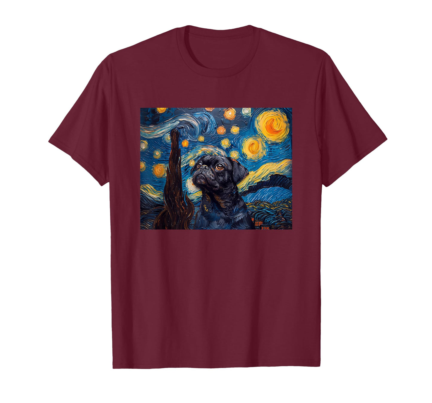Mens Womens Girls Funny Starry Night Black Pug Lover T-Shirt