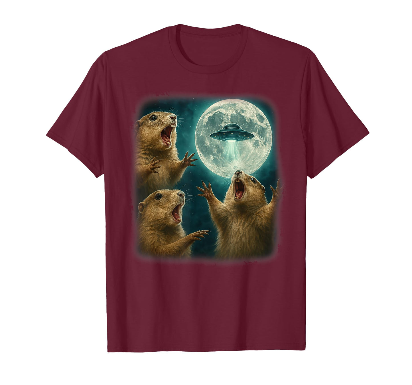 3 Funny Prairie Dogs Fear UFO Arrival Night Alien Invasion T-Shirt