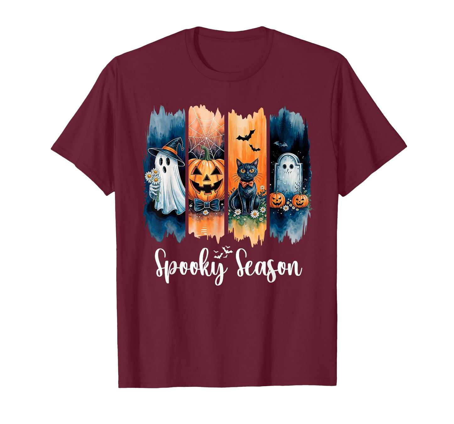 Spooky Season Vintage Halloween Ghost Pumpkin Black Cute Cat T-Shirt