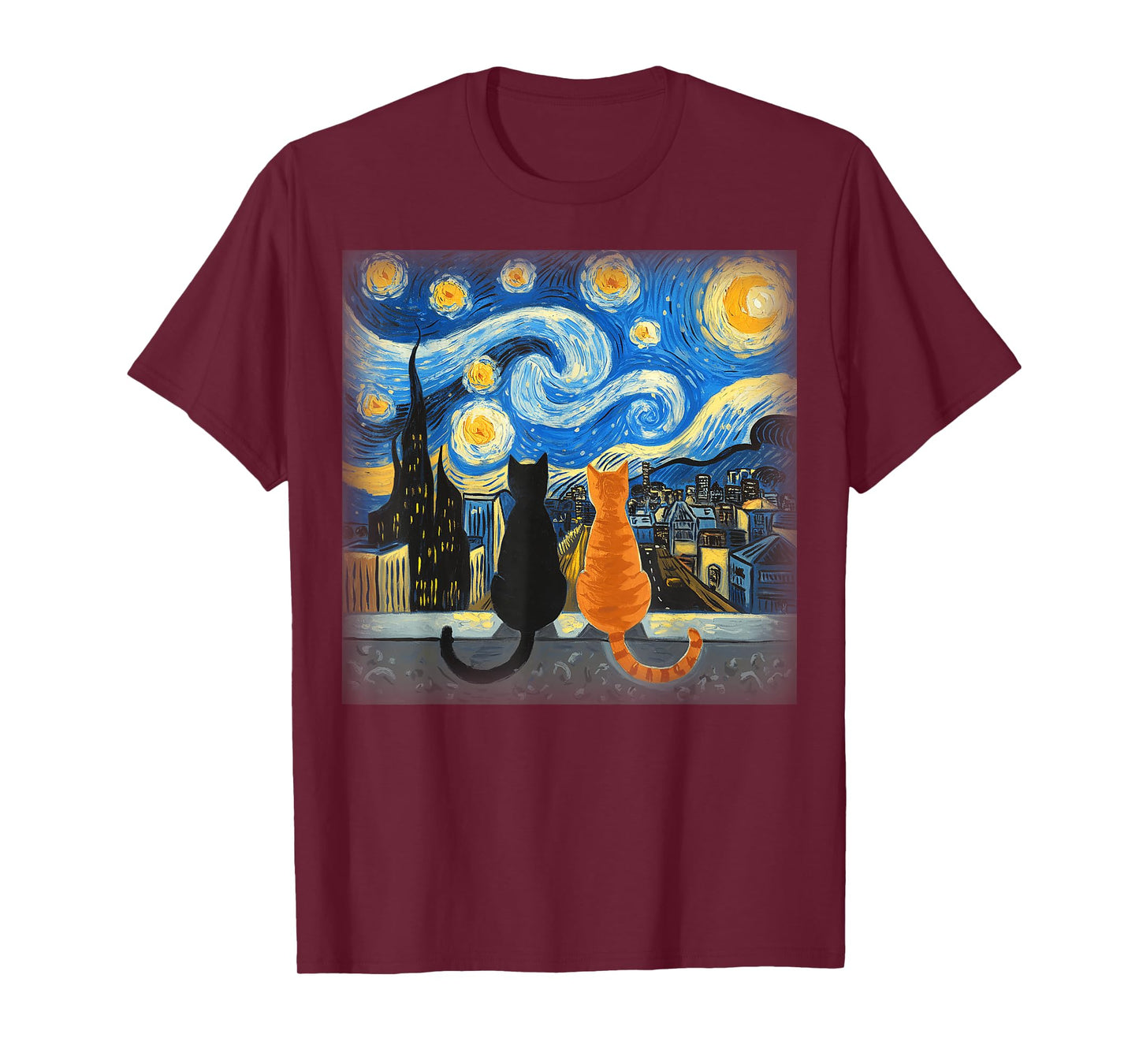 Vincent Van Gogh Starry Night Cat T-Shirt Gift for Cat Mom & Dad