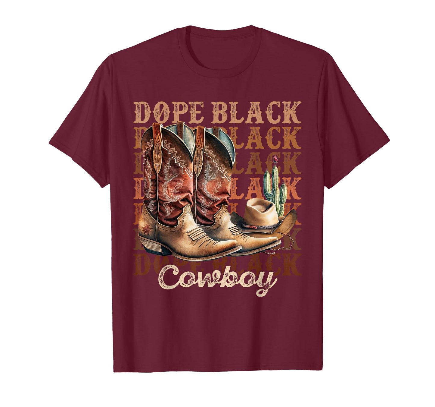 Dope Black Cowboy Boots African Rodeo Black History Month T-Shirt