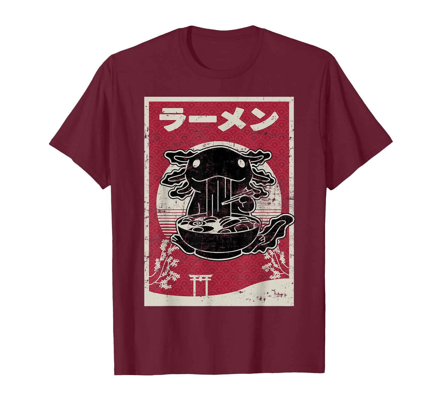 Kawaii Axolotl Ramen Japanese Woodblock Art Anime Boys Teens T-Shirt