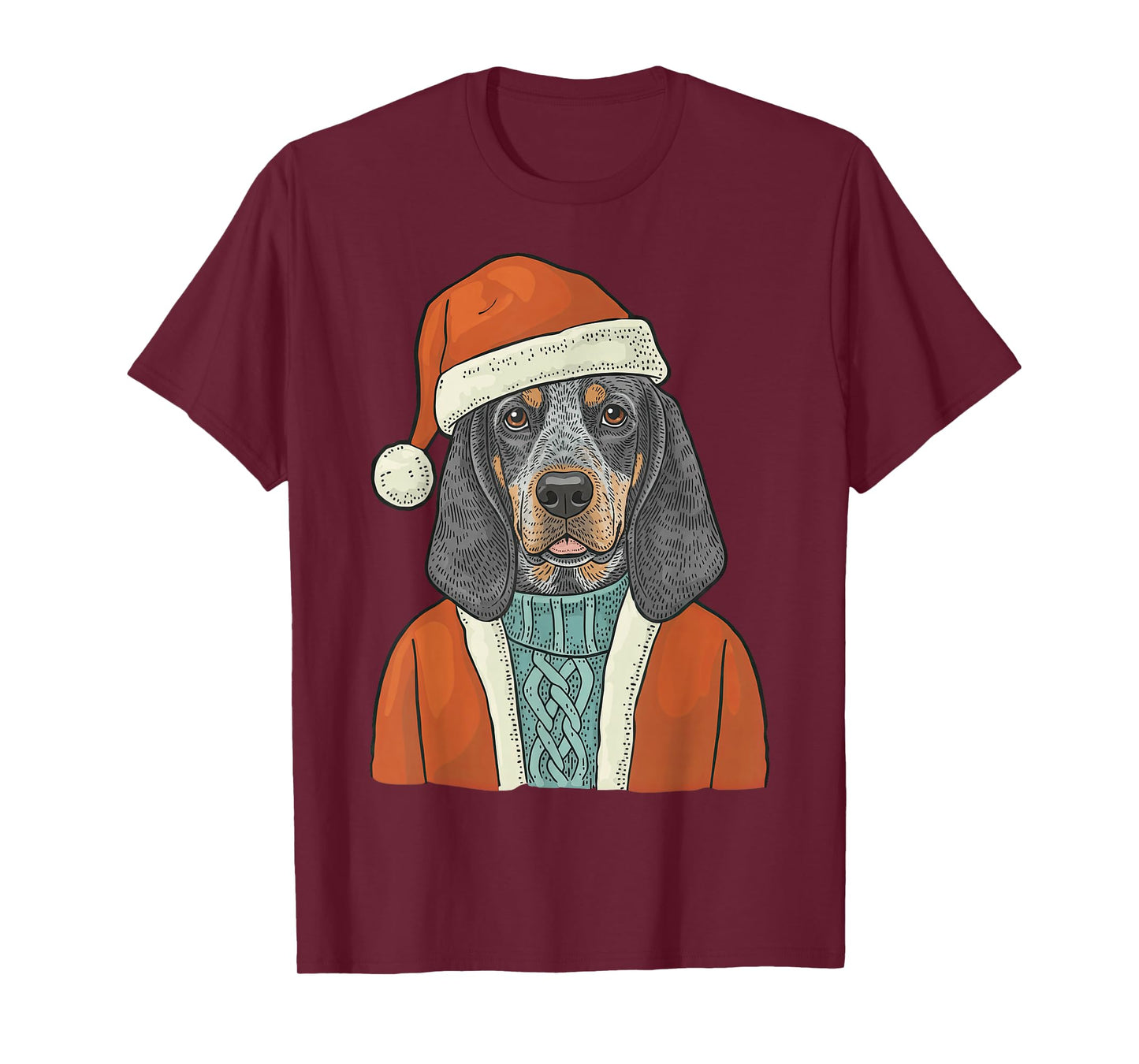 Bluetick Coonhound Dog Santa Christmas Outfit Funny T-Shirt