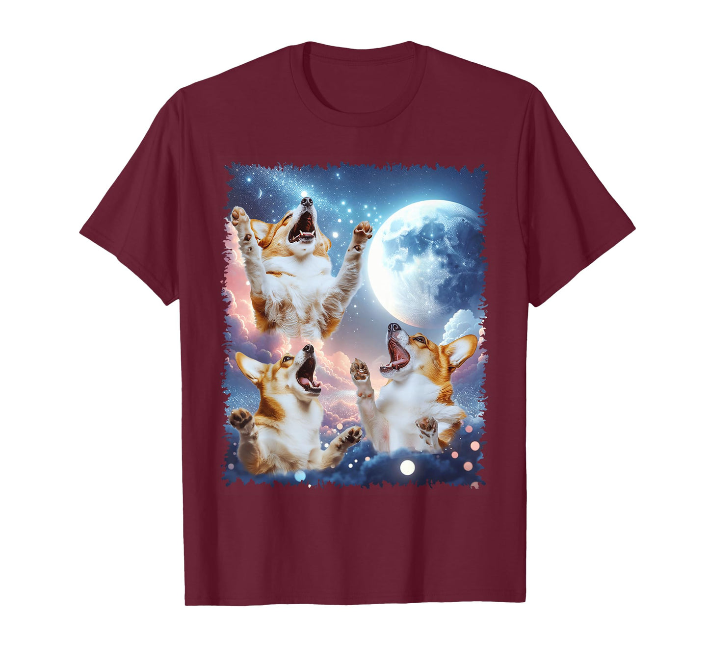 Cute Corgi Moon, Three Corgis Howl At Moon Funny Dog Meme T-Shirt