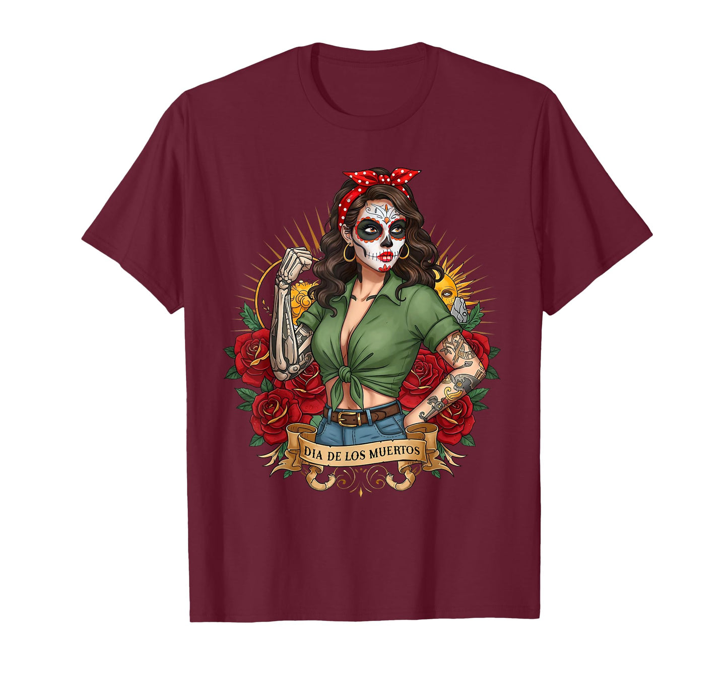 Dia De Los Muertos Rose Flower Woman Catrina Day Of The Dead T-Shirt