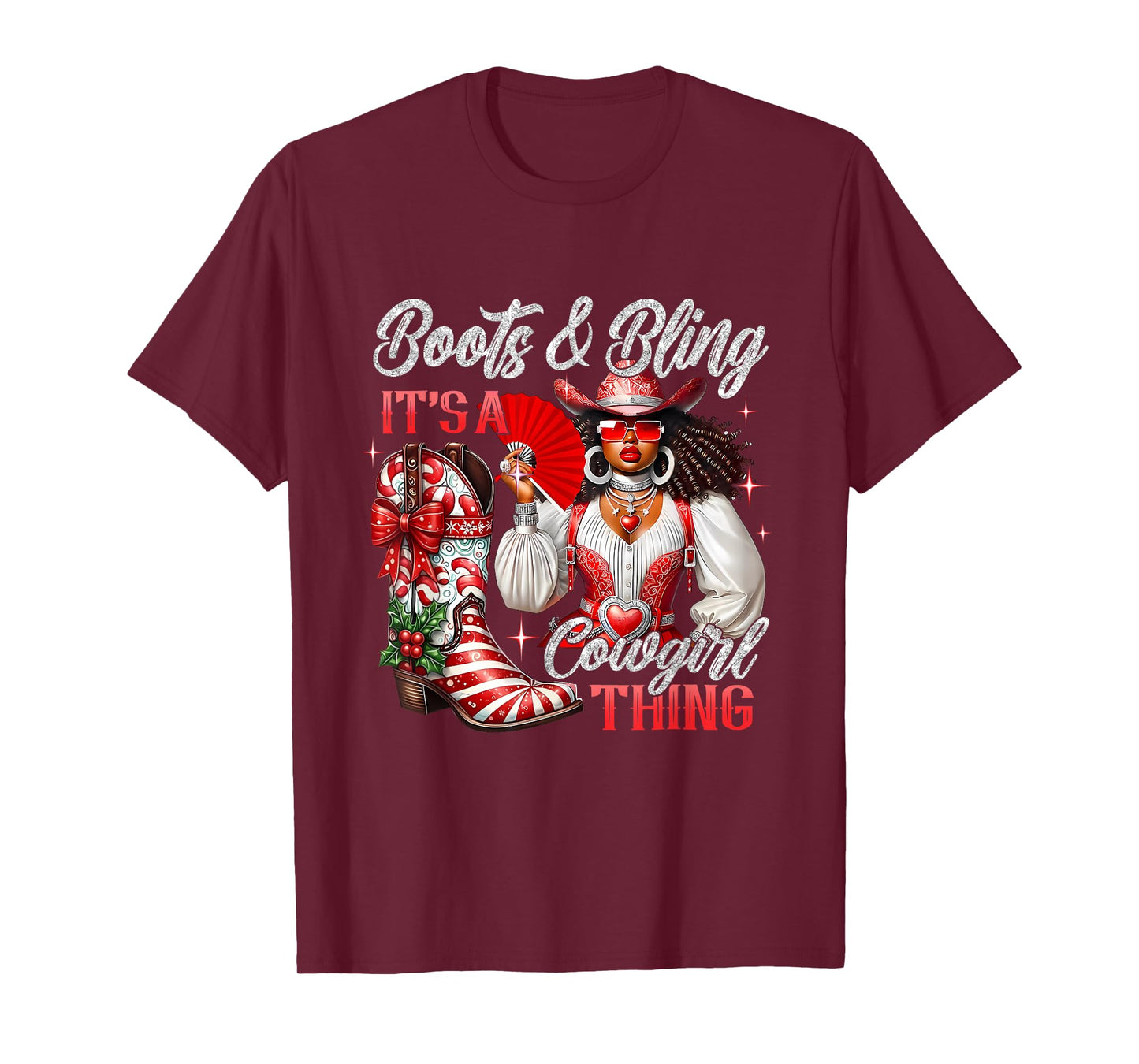 Merry Christmas Boots & Bling Its A Cowgirl Thing Afro Girls T-Shirt