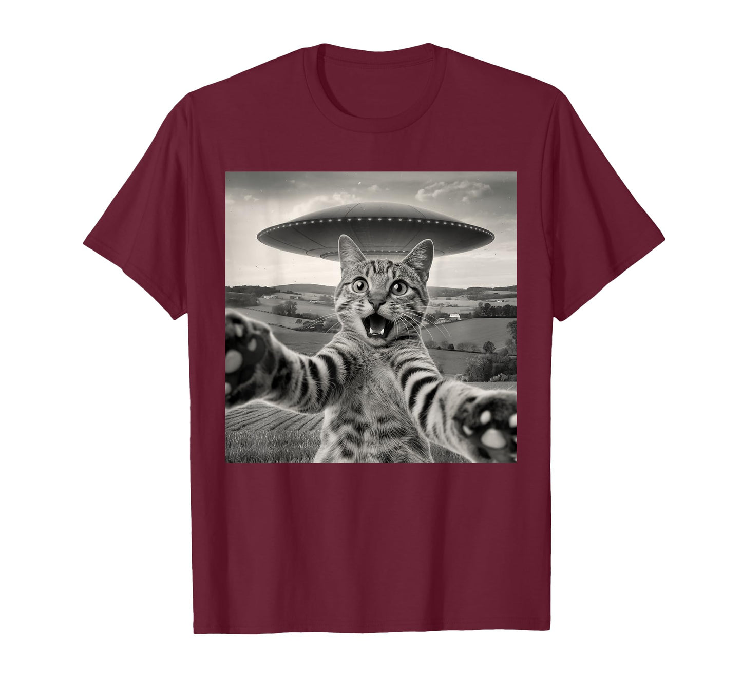 Cat Selfie With Alien UFOs Funny Cat Sarcastic Humor Meme T-Shirt for Men Women Kids
